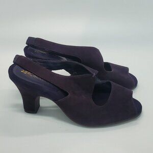AEROSOLES Ginesis Purple Suede Leather Heel Women's 9.5 Peep Toe Strap